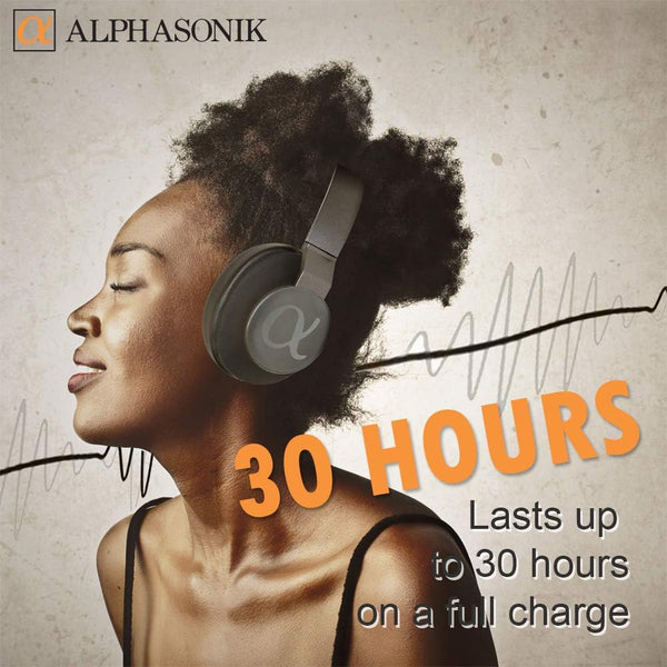 Alphasonik V80BN Active Noise Canceling Headphones Bluetooth Wireless with Microphone Alpha Deep Bass Wireless Headphones Over Ear, Cooling Foam Earpads, 30 Hours Playtime for Travel/Work