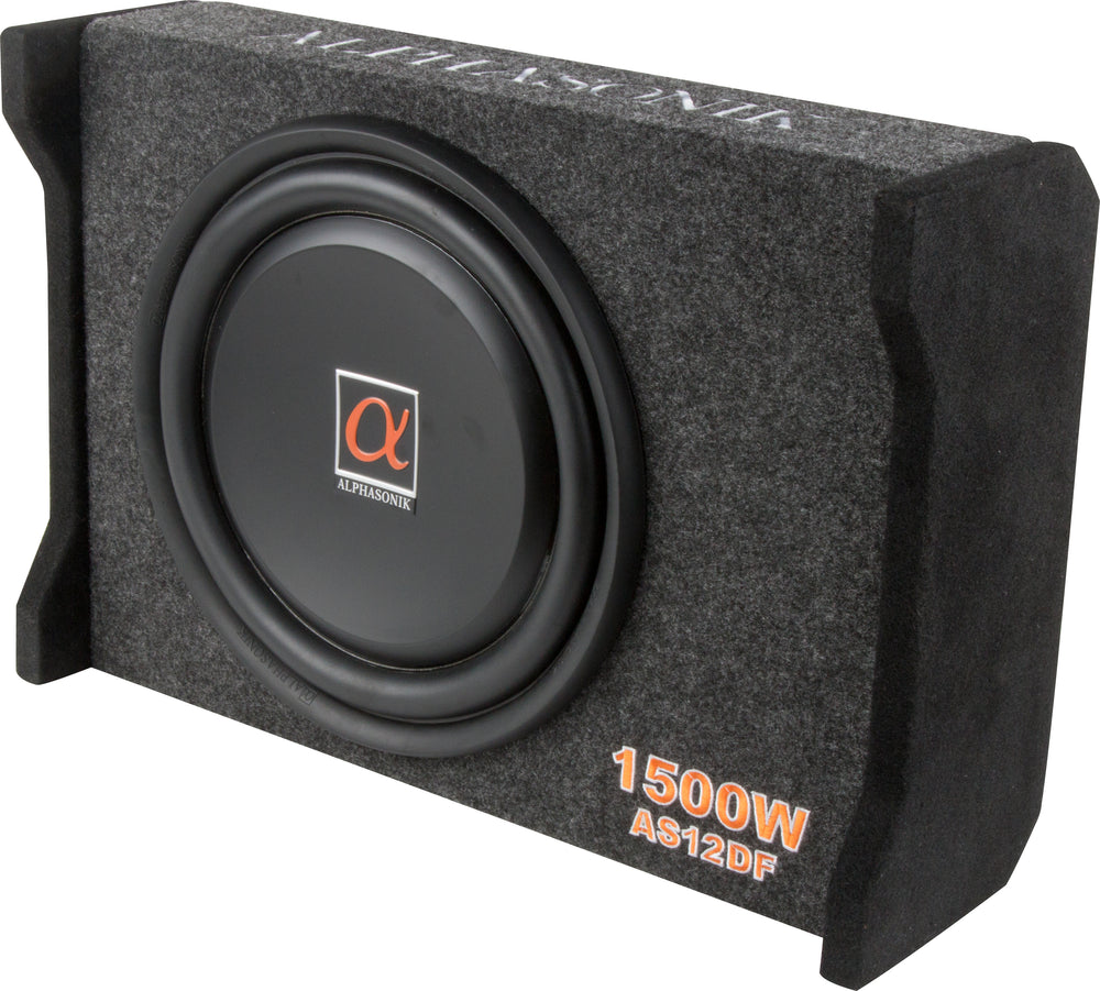 Alphasonik AS12DF 12" 1500 Watts 4-Ohm Down Fire Shallow Mount Flat Enclosed Sub woofer for Tight Spaces in Cars and Trucks, Slim Thin Loaded Subwoofer Air Tight Sealed Bass Enclosure