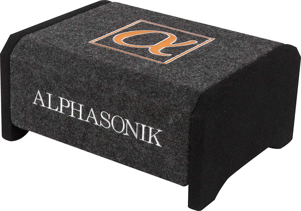 Alphasonik AS8DF 8 inch 600 Watts 4-Ohm Down Fire Shallow Mount Flat Enclosed Sub woofer for Tight Spaces in Cars and Trucks, Slim Thin Loaded Subwoofer Air Tight Sealed Bass Enclosure