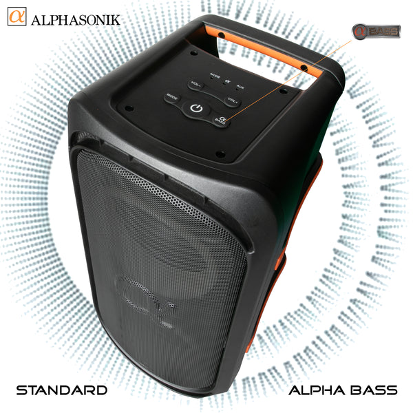 Alphasonik ReaktorOne Battery Powered Portable Party Speaker Box Alpha Bass Bluetooth Mic and Guitar Inputs Phone Charger USB Player AUX App Control