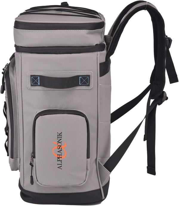 Alphasonik Cooler Backpack With Lifetime Guarantee- 40 Cans Insulated Backpack Cooler for Men & Women, 2 Leak Proof Compartments Coolers Bag for Beach Travel Picnic Hiking BBQ Fishing Outdoor Camping (Gray)