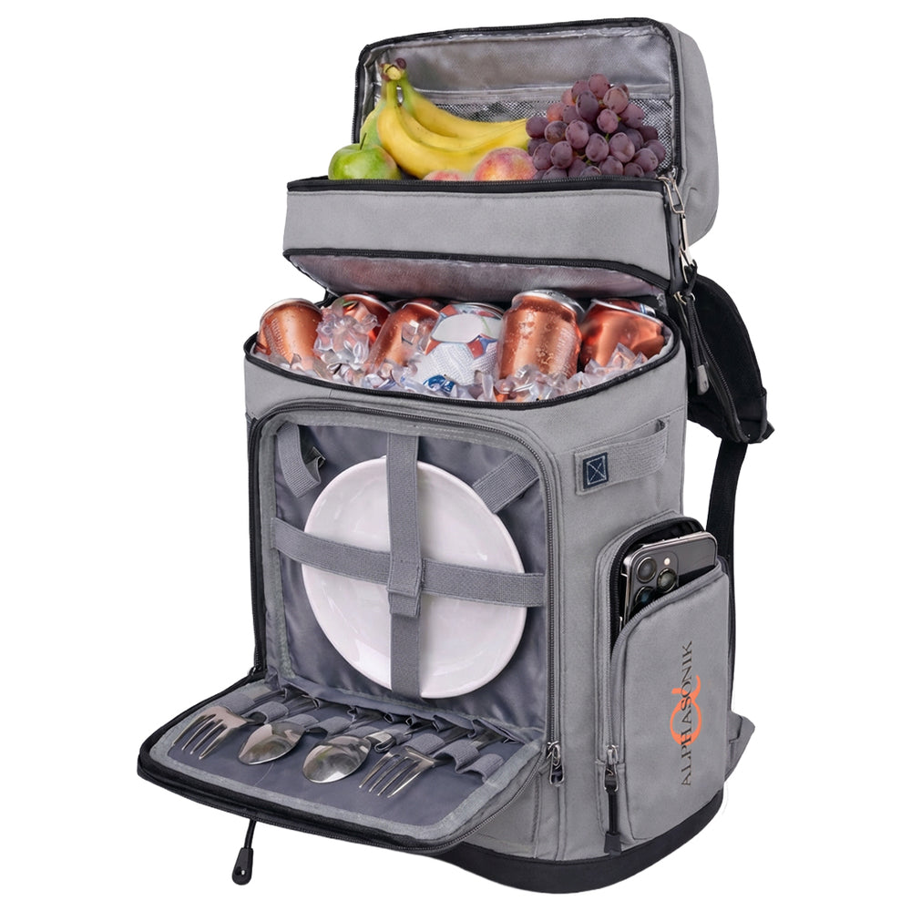 Alphasonik Cooler Backpack With Lifetime Guarantee- 40 Cans Insulated Backpack Cooler for Men & Women, 2 Leak Proof Compartments Coolers Bag for Beach Travel Picnic Hiking BBQ Fishing Outdoor Camping (Gray)