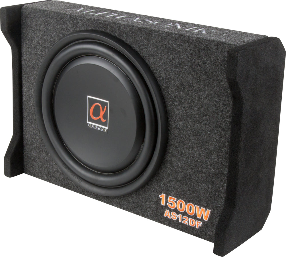 Alphasonik AS12DF 12" 1500 Watts 4-Ohm Down Fire Shallow Mount Flat Enclosed Sub woofer for Tight Spaces in Cars and Trucks, Slim Thin Loaded Subwoofer Air Tight Sealed Bass Enclosure