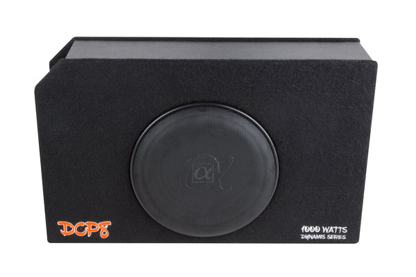 Alphasonik Dynamis DCP8 8 inch 1000 Watts 4-Ohm Shallow Mount Flat Enclosed Sub woofer in Ported Vented Box for Tight Spaces in Cars and Trucks, Slim Thin Loaded Subwoofer Custom Port Bass Enclosure